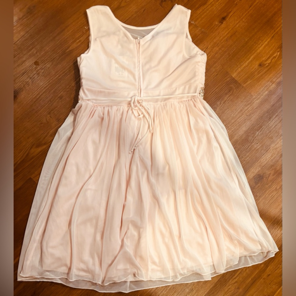 Soft Pink Crystal Pearl Chiffon Girl 16.5 Halter Top Long Dress BRAND NEW w/ TAG - Picture 3 of 4